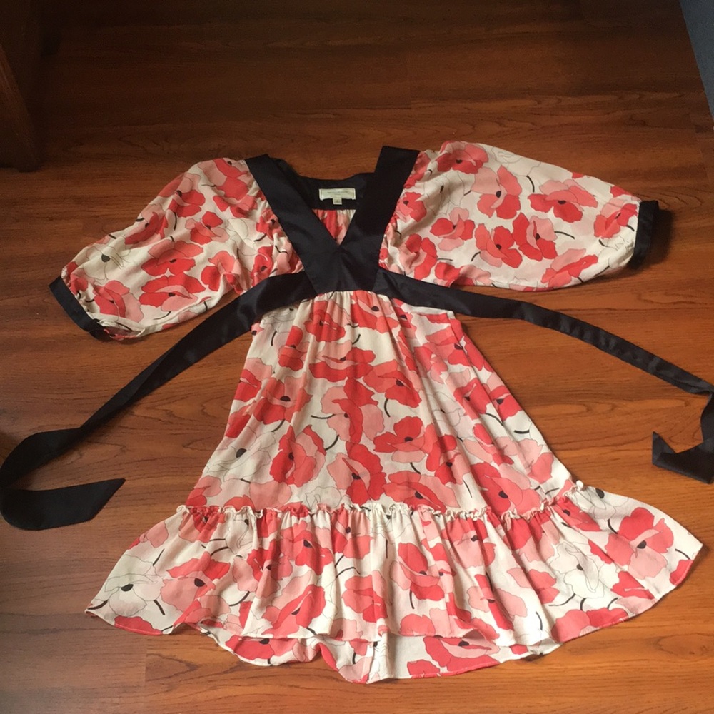 Anthropologie Playful Poppy Silk dress